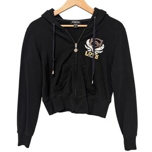 Bebe Zip Up Hoodie Womens M Black Pre-owned Y2K Rhinestone Love Graphic